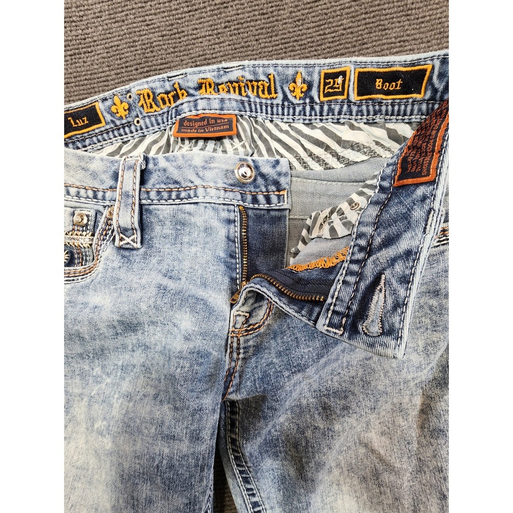 Rock Revival Luz Bootcut Jeans Women 29 Blue Acid Wash Embellished Y2K - Picture 7 of 13